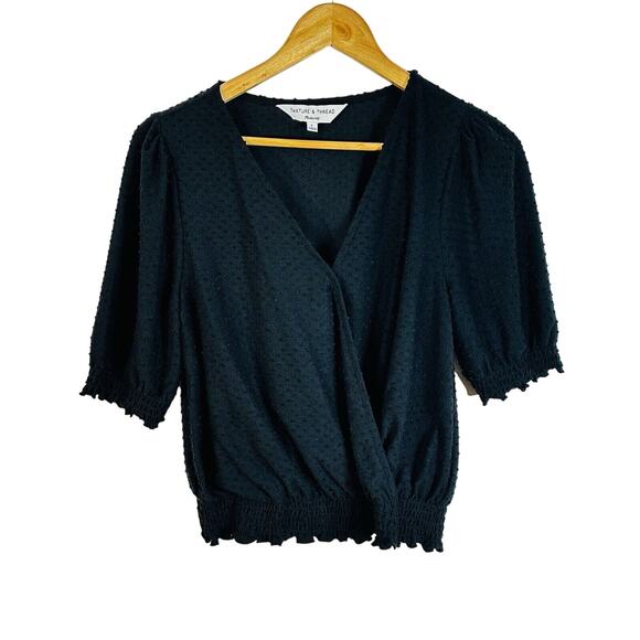 Madewell Texture & Thread Small Black Swiss Dot Polka Dot V-neck Blouse S - Picture 1 of 8
